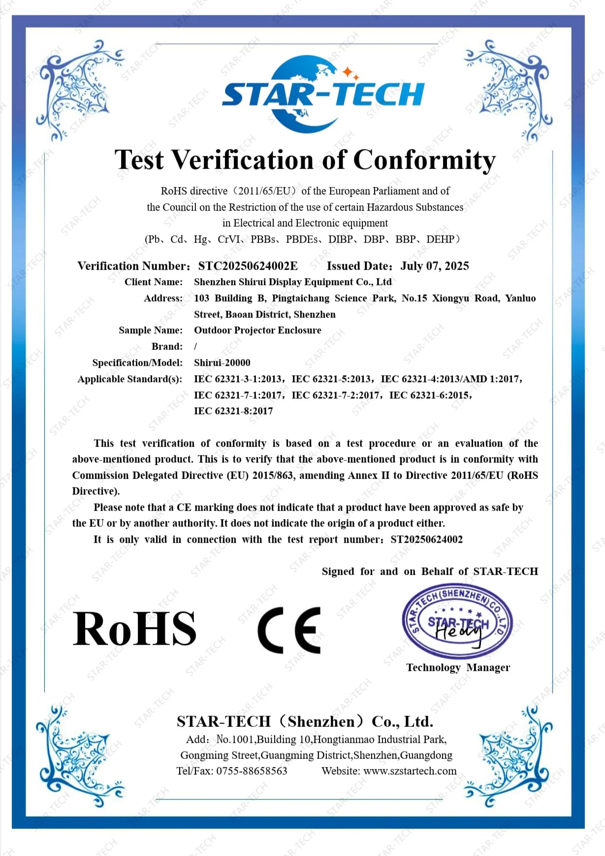 Certificates available on request